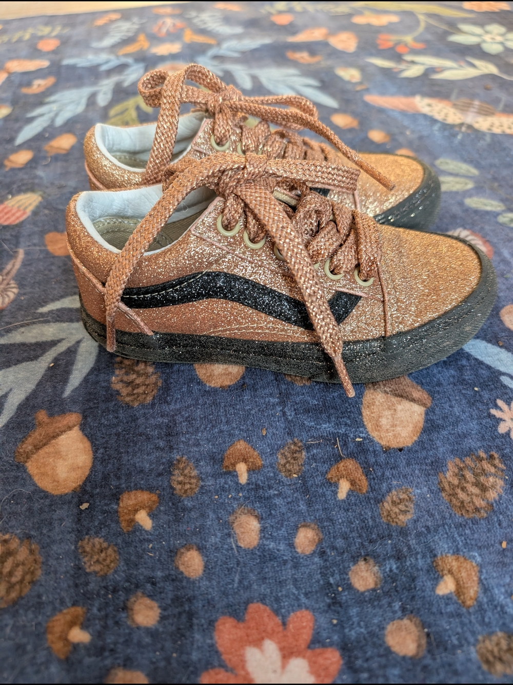 Vans Kids Glitter Sneakers in Rose Gold and Black Stripe